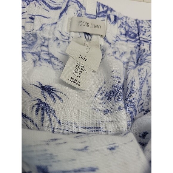 Joie Womens Blue White Floral Tropical 100% Linen Maxi Skirt Pull On Pockets XL - Picture 10 of 13